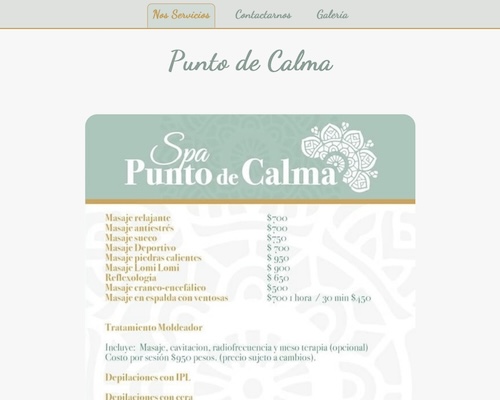 homepage for a massage business in Mexico City